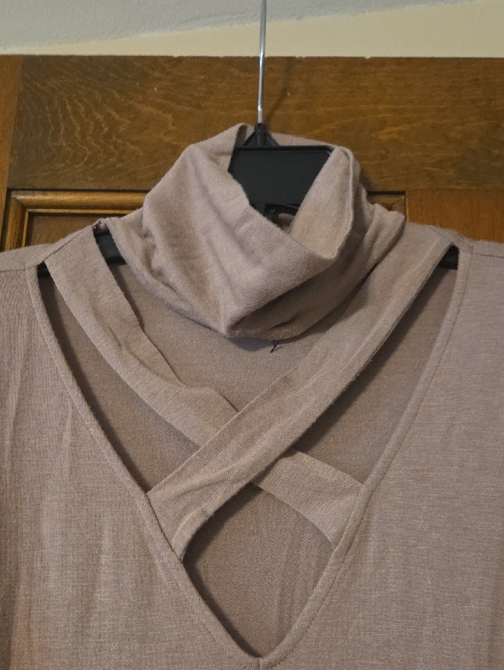 Express Taupe Crisscross Cowl Neck Top - Picture 2 of 5